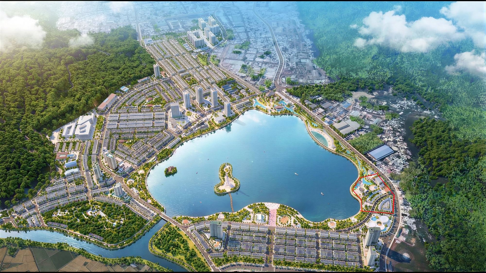 Phối cảnh tổng thể Phú Hòa City bao quanh hồ Phú Hòa