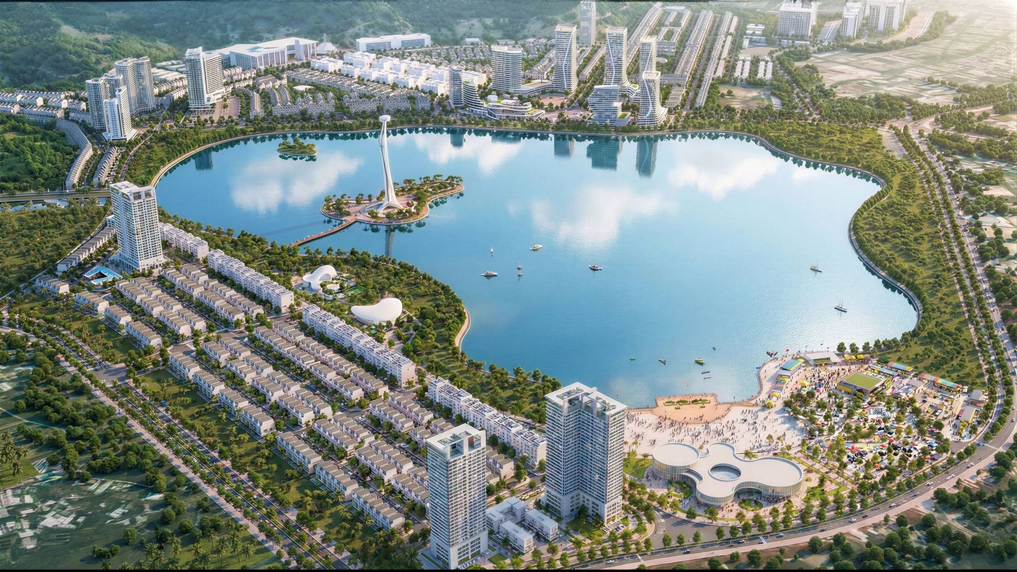 Phối cảnh tổng thể Phú Hòa City bên hồ Phú Hòa