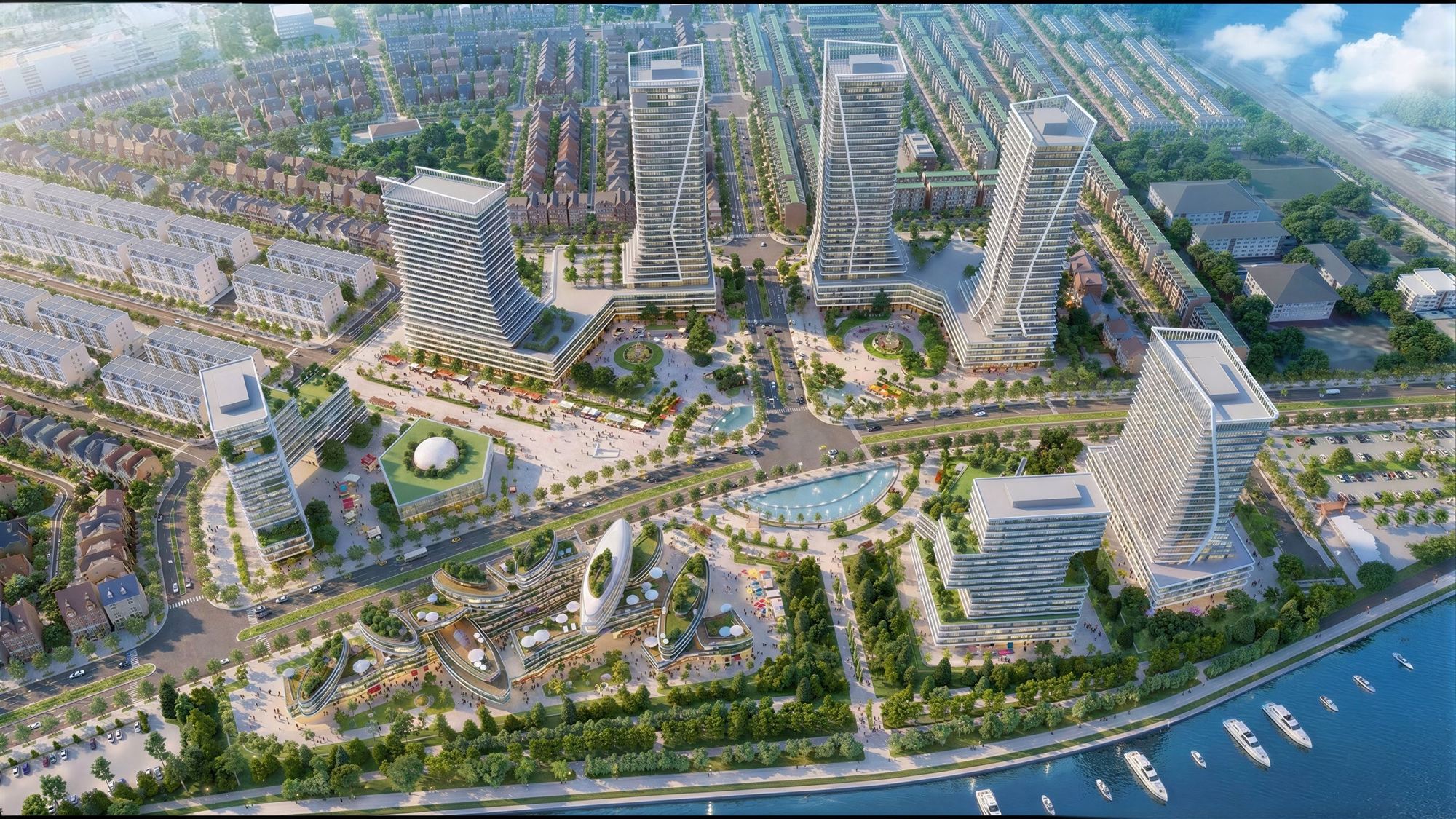 Phối cảnh trung tâm thương mại ven hồ Phú Hòa City